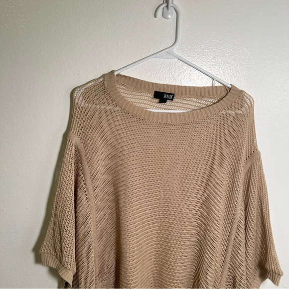 A.n.a Cover Up Sweater Beige Cinched Sides Batwing L/XL - Picture 2 of 9